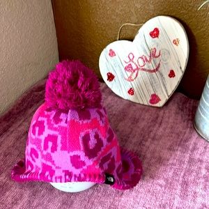 Winter hat, pink, and purple, 6 to 24 months